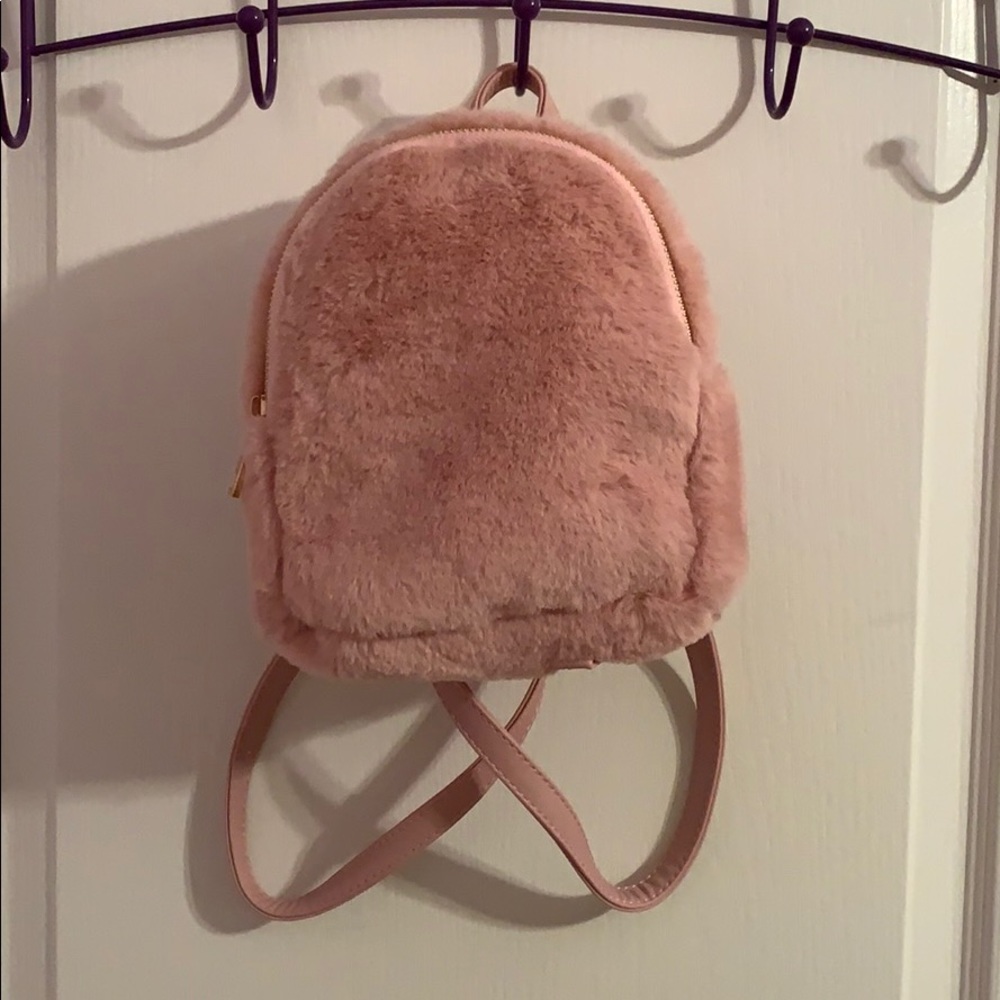 pink furry forever 21 mini backpack